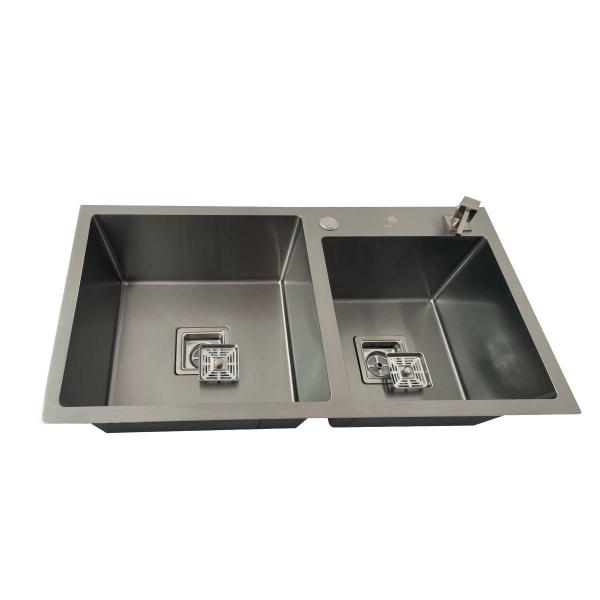 Imagem de Cuba Gourmet Dupla Quadrada Aço Inox 304 Escovada 78X43Cm