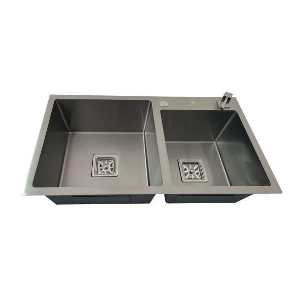 Imagem de Cuba Gourmet Dupla Quadrada Aço Inox 304 Escovada 78X43Cm