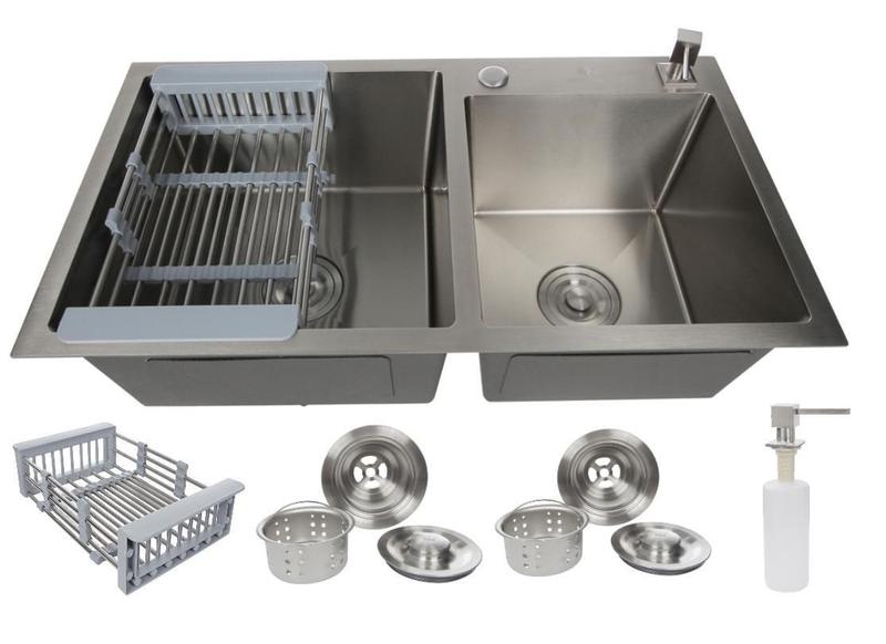 Imagem de Cuba Gourmet Dupla Quadrada Aço Inox 304 Escovada 78X43Cm