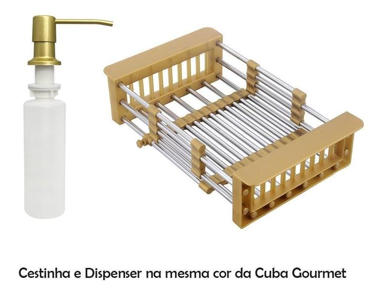 Imagem de Cuba Gourmet Pia Dourada Inox 60X45 + Torneira Monocomando