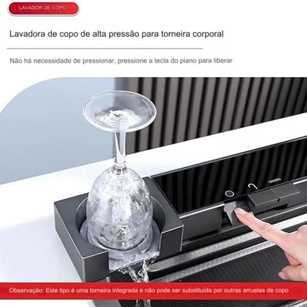 Imagem de Cuba Gourmet Premium Pia Inox Cozinha Torneira Cascata Mangueira Painel Monocomando Agua Quente Fria Dispenser Dosador Limpador de Copo Resistente Are