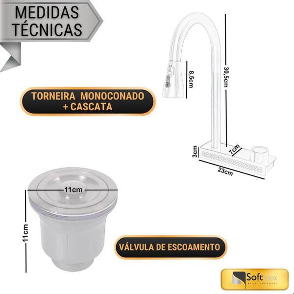 Imagem de Cuba Gourmet Premium Preta Fosca com Torneira Monocomando e Lavador de Copos e Legumes - Soft Inox 75 x 46cm