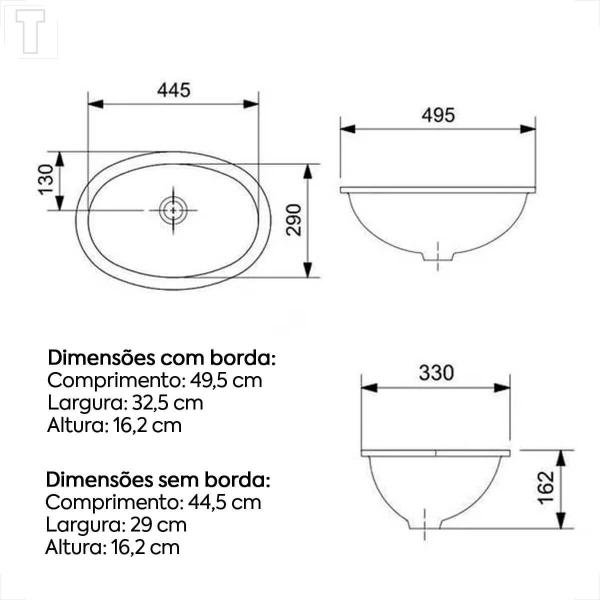 Imagem de Cuba incepa embutir oval biscuit 490x325