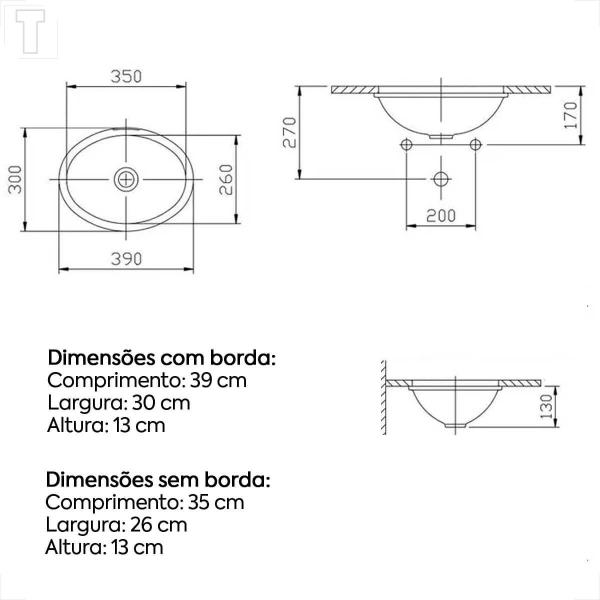 Imagem de Cuba incepa embutir oval pequena biscuit 39x30