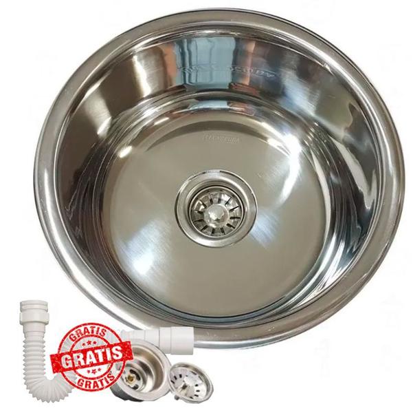 Imagem de Cuba Inox 430 Redonda Cozinha 30x15cm Com Válvula Sifão 3005