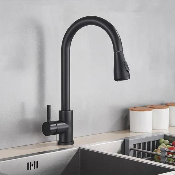 Imagem de Cuba inox black 60x42 + torneira extensível tábua e lixeira