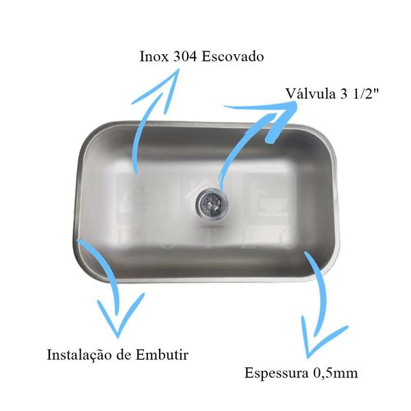 Cuba inox cozinha n2 56x34x17cm escovada acetinada completa - Tecnocuba Imagem de Cuba inox cozinha n2 56x34x17cm escovada acetinada completa
