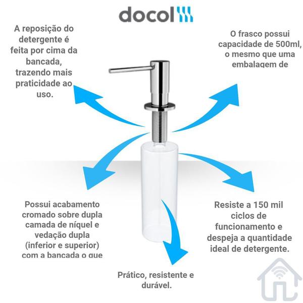 Imagem de Cuba Inox Cozinha Pia Brilho 56x34 Escape Com Dosador Docol