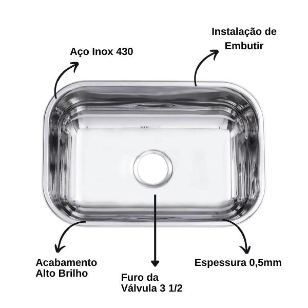 Imagem de Cuba inox n0. 2 funda 560x340x170 aço 430 polida