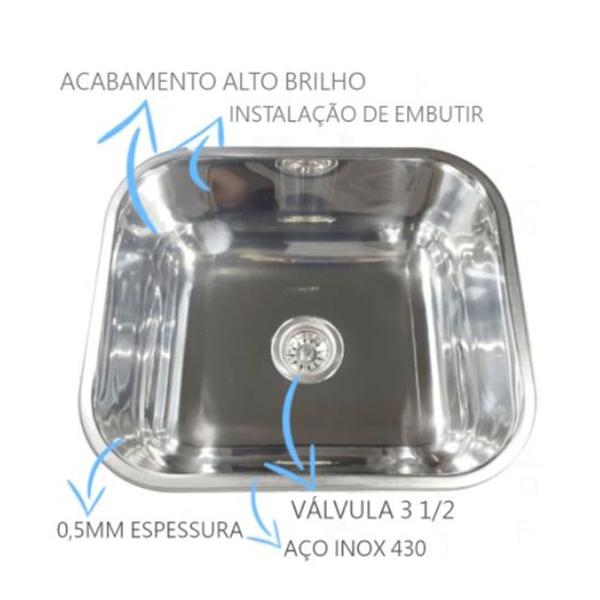 Imagem de Cuba inox n3 40x34x17cm 430 tecnocuba valvula e sifao