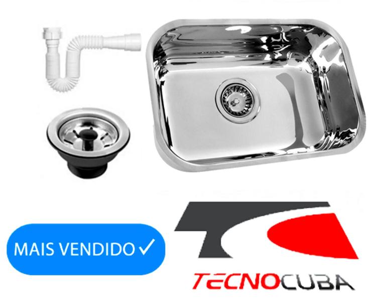 Imagem de Cuba inox para cozinha n2 56x34x17 com válvula e sifão tecnocuba 