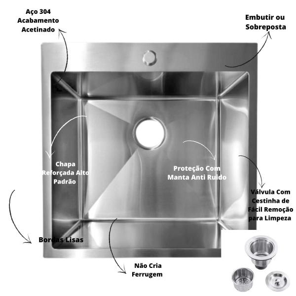 Cuba Inox Para Cozinha/ Tanque Escovada 56x56x29cm - Sollux Imagem de Cuba Inox Para Cozinha/ Tanque Escovada 56x56x29cm