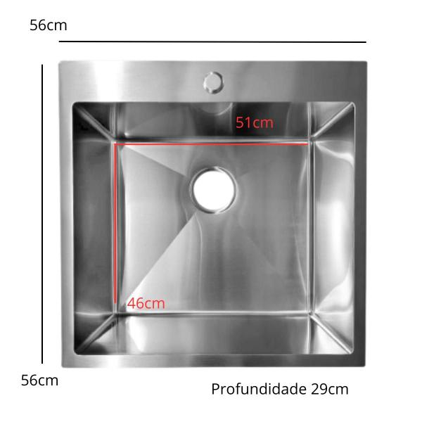 Cuba Inox Para Cozinha/ Tanque Escovada 56x56x29cm - Sollux Imagem de Cuba Inox Para Cozinha/ Tanque Escovada 56x56x29cm