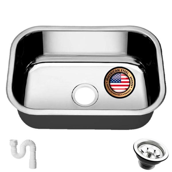 Imagem de Cuba Inox Pia Cozinha Aço 430 47x30x14 Válvula + Sifão  American Steel 