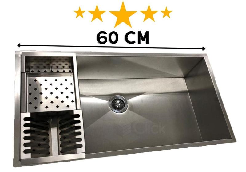 Imagem de Cuba Inox Quadrada Gourmet Calha C Válvula 60x40 Pia Úmida com Escorredor