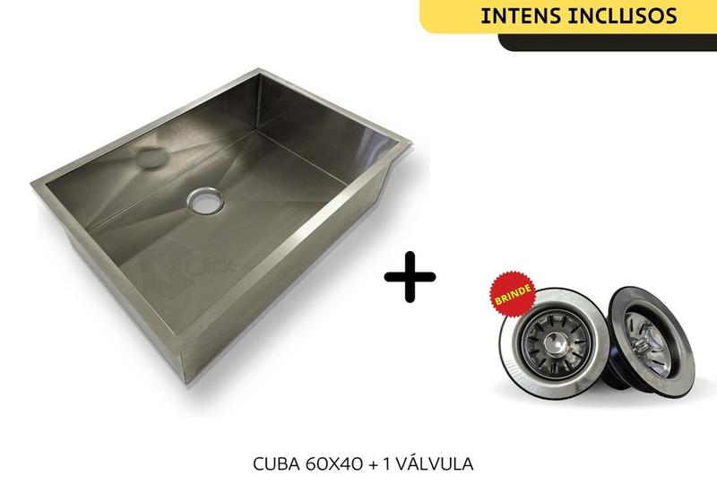 Imagem de Cuba Inox Quadrada P/ Bancada com escorredor Com Válvula 60 X 40 Cm escovada