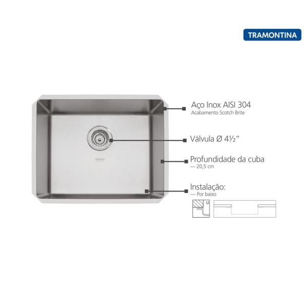 Imagem de Cuba Inox Quadrum 50x40 Embutir Tramontina Scotch Brite