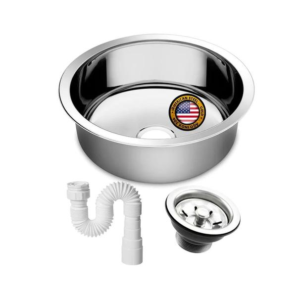 Imagem de Cuba Inox Redonda American Alto Brilho Sobrepor 25cm + Válvula 