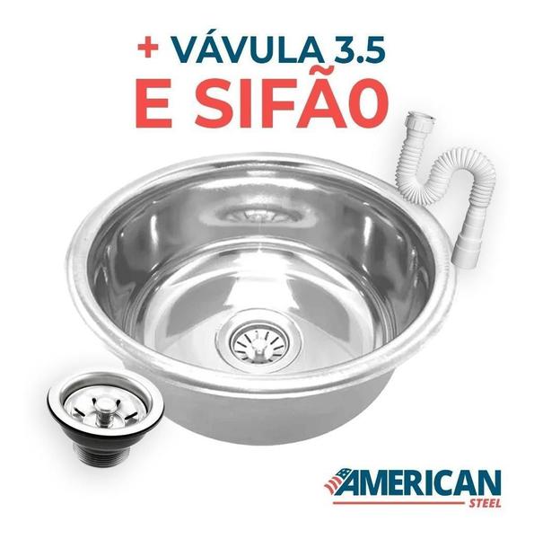 Imagem de Cuba Inox Redonda American Steel 40 Cm Com Válvula