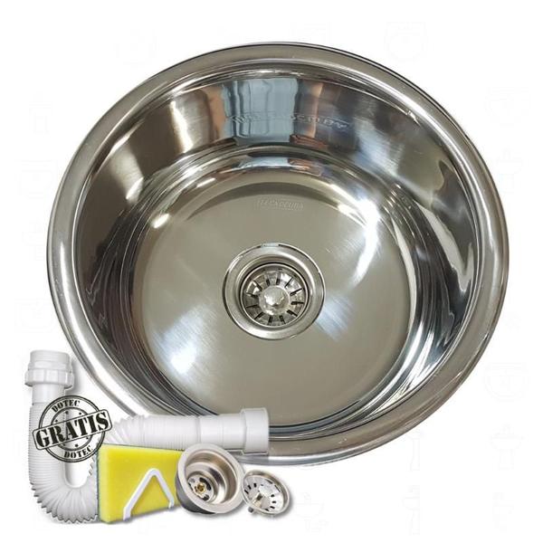 Imagem de Cuba inox redonda de 30cm com torneira gourmet junior de bancada