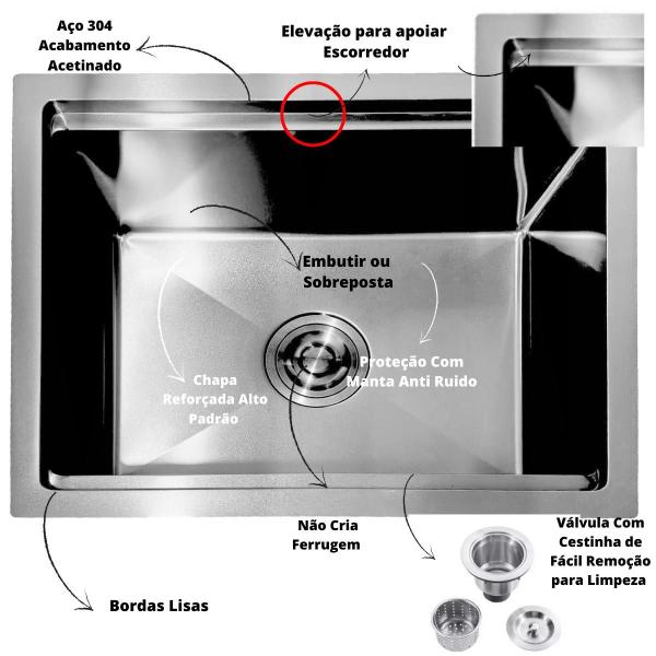 Imagem de Cuba Inox Support Sobrepor Embutir 60x40 Escorredor Esteira