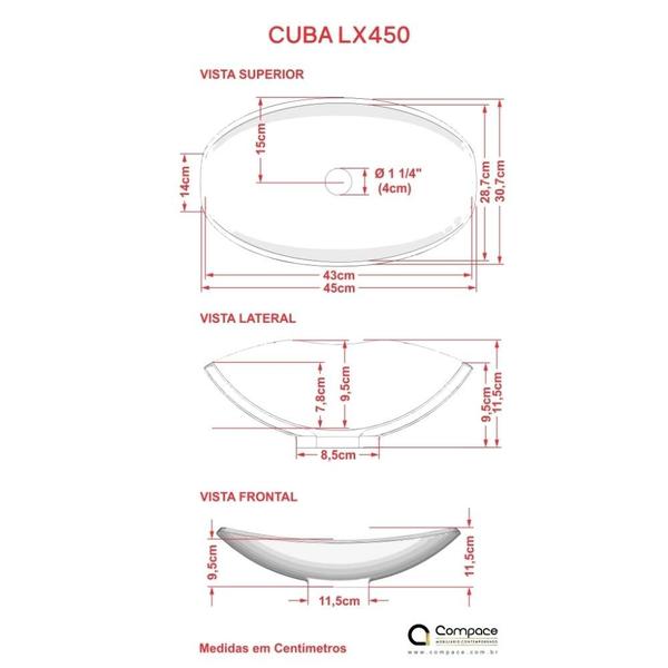 Imagem de Cuba L45 C/Válvula Click V4 + Sifão e Flexível