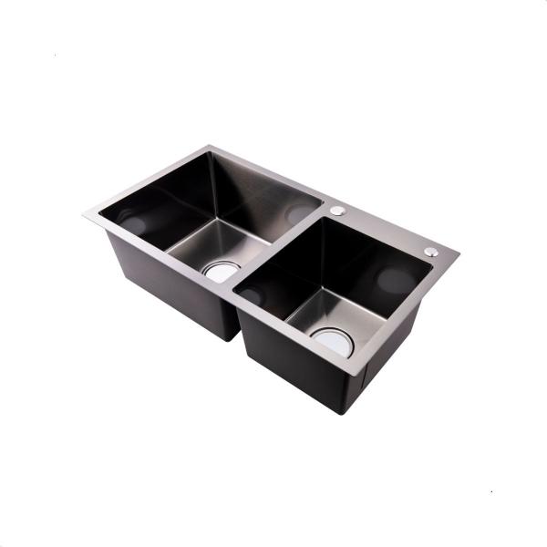 Imagem de Cuba para cozinha aço inox gourmet quadrada dupla - preto