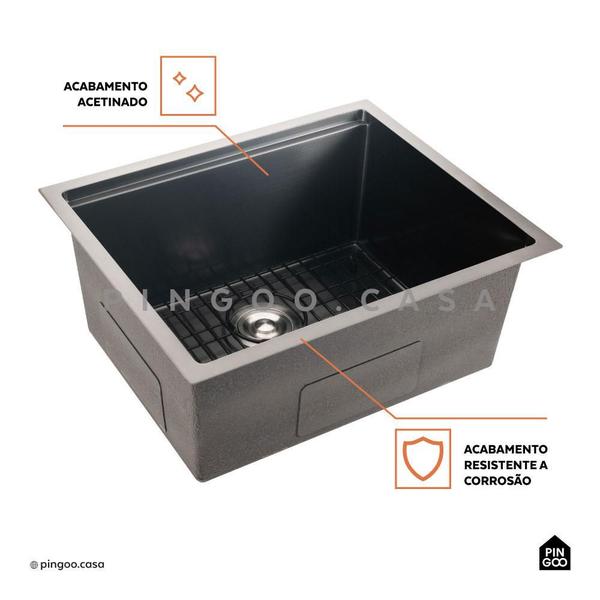 Imagem de Cuba Para Cozinha Gourmet Aço Inox 304 Workstation Com Acessórios Aruá 58x48 cm Pingoo.casa - Preto