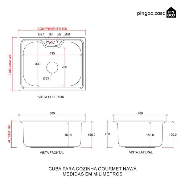 Cuba para cozinha gourmet pia aço inox com acessórios e lixeira Nawa 50 cm pingoo.casa Imagem de Cuba para cozinha gourmet pia aço inox com acessórios e lixeira Nawa 50 cm pingoo.casa