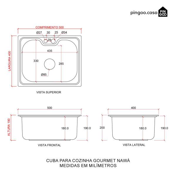 Imagem de Cuba para cozinha gourmet pia aço inox com acessórios Nawa 50 cm pingoo.casa - Preto