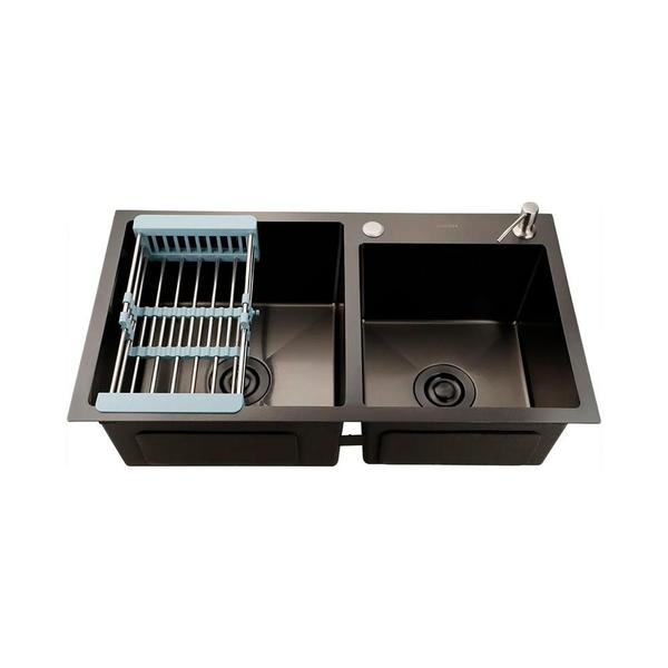 Imagem de Cuba Para Cozinha Gourmet Pia Dupla Aço Inox 304 Awá 78x43 cm Pingoo.casa - Preto