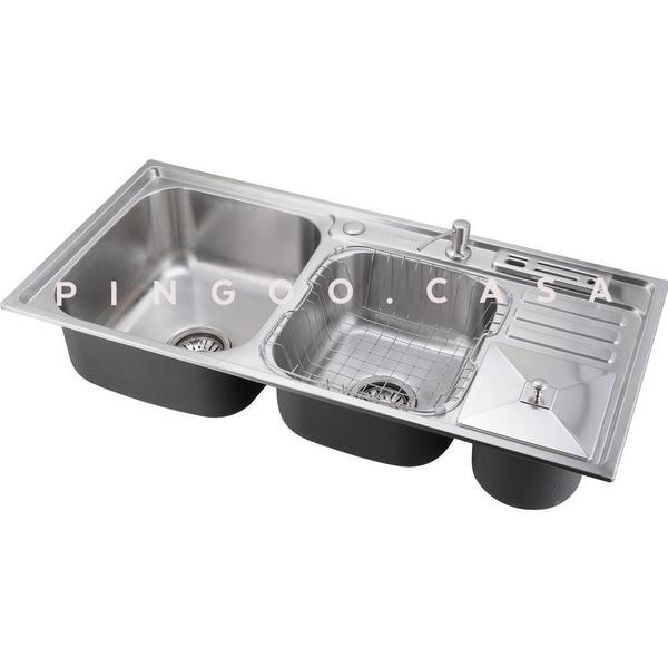 Imagem de Cuba Para Cozinha Gourmet Pia Dupla Aço Inox 304 Caiapós 92x45 cm Pingoo.casa - Prata