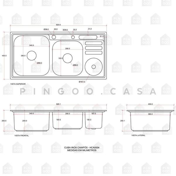 Imagem de Cuba para cozinha pia dupla em aço inox com acessórios com lixeira Caiapós e Torneira Gourmet Munim Preta PIngoo.casa