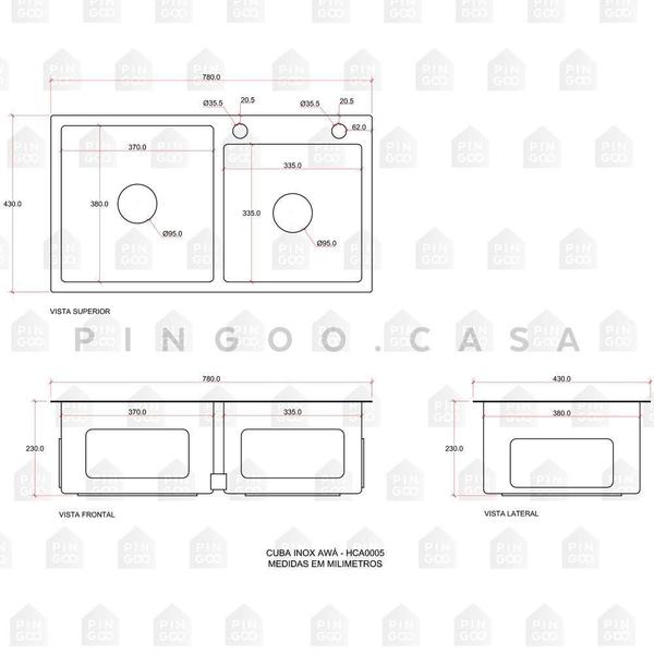 Imagem de Cuba para cozinha pia dupla em aço inox com acessórios e tábua de corte Awá PIngoo.casa - Dourado