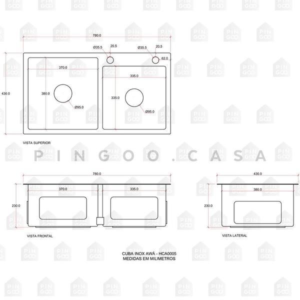 Imagem de Cuba para cozinha pia dupla em aço inox com acessórios e tábua de corte Awá PIngoo.casa - Preto