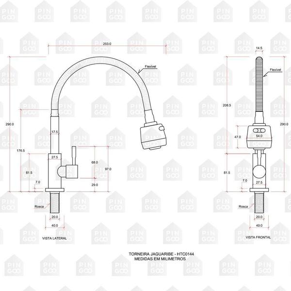 Imagem de Cuba para Cozinha pia inox Com Acessórios e lixeira Carajás e Torneira gourmet Jaguaribe PIngoo.casa