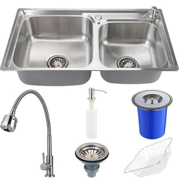 Imagem de Cuba para Cozinha pia inox Com Acessórios e lixeira Potiguara e Torneira gourmet Jaguaribe PIngoo