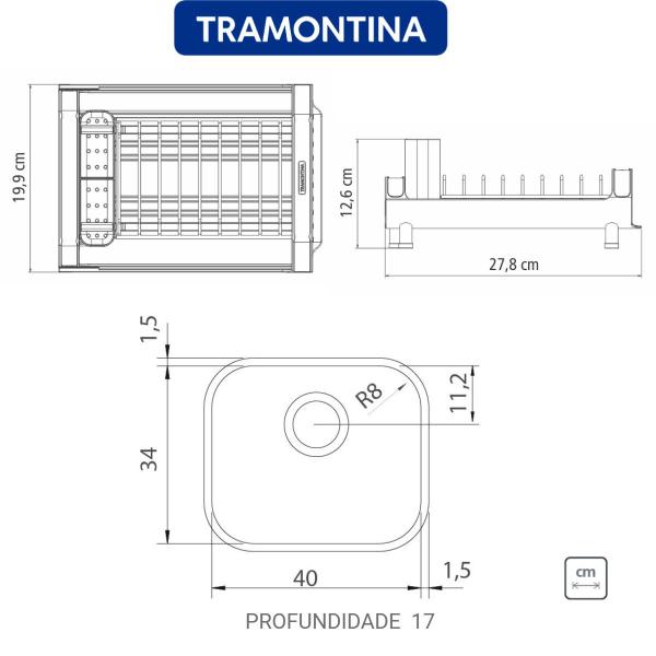 Imagem de Cuba Para Pia Tramontina  N3 Alto Brilho Com Escorredor de Pratos