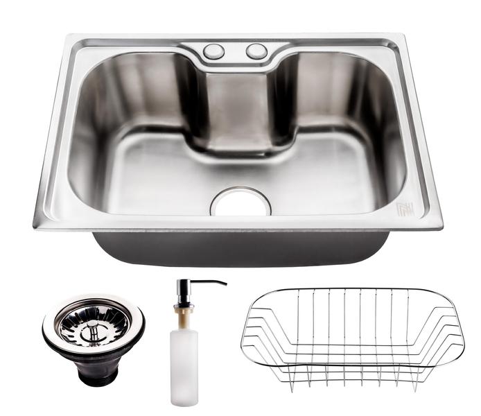 Imagem de Cuba Pia Aço Inox Simples Com Torneira Flexível Gourmet Cozinha Monocomando