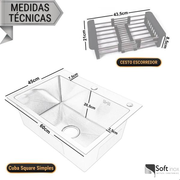 Imagem de Cuba Pia Cozinha Inox Quadrada Preta E Torneira Monocomando 