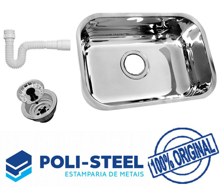 Imagem de Cuba Pia Cozinha nº1 46x30x14 INOX POLIDA +  SIFÃO + VÁLVULA - Poli-Steel