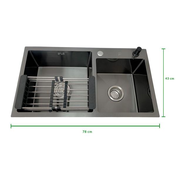 Imagem de Cuba Pia Cozinha Premium Dupla Inox 304 Preto 78x43cm