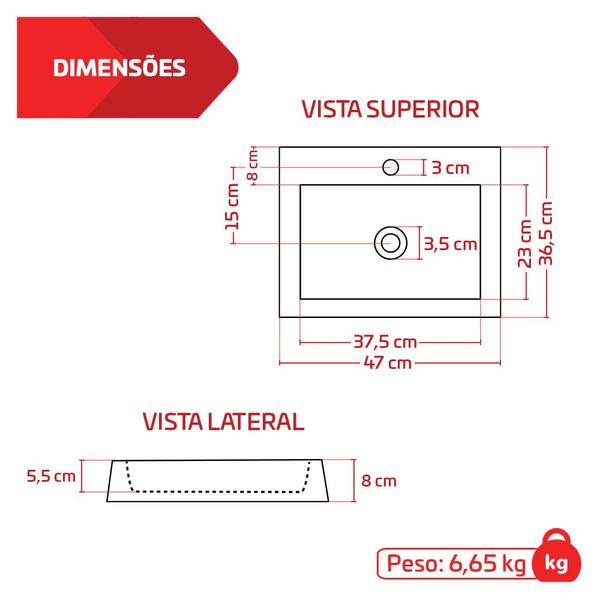 Imagem de Cuba Pia De Apoio 47x36cm Retangular Para Banheiro Lavabo Esmeralda Beltempo