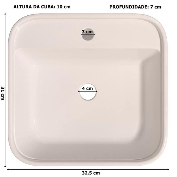 Imagem de Cuba Pia De Apoio Para Banheiro Mármore Sintético Acabamento Branco Brilhante 32X31