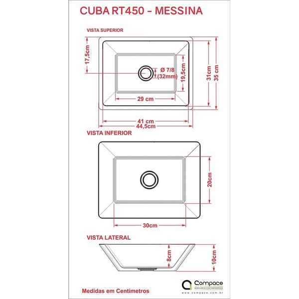 Imagem de Cuba Pia De Apoio Para Banheiro Retangular Messina RT45 Bege C08 - Mpozenato