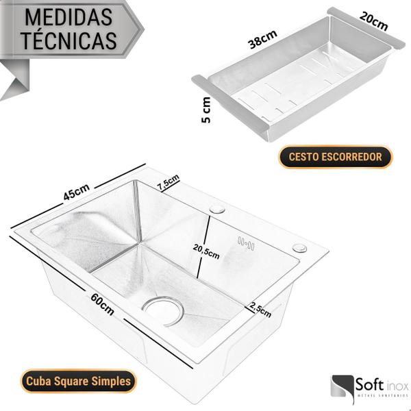 Imagem de Cuba Pia de Cozinha Escovada em Inox Softinox 60x45cm com Torneira Monocomando - Durabilidade e Design Moderno