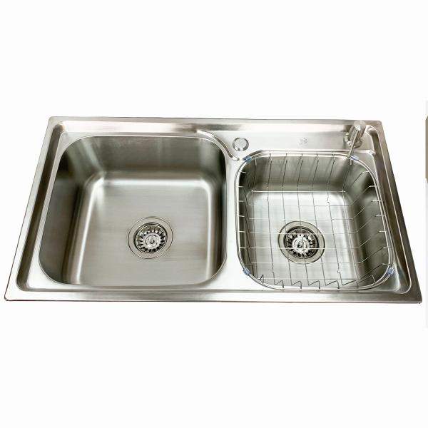 Imagem de Cuba Pia De Cozinha Gourmet Dupla Em Aço Inox Escovado 78x43cm