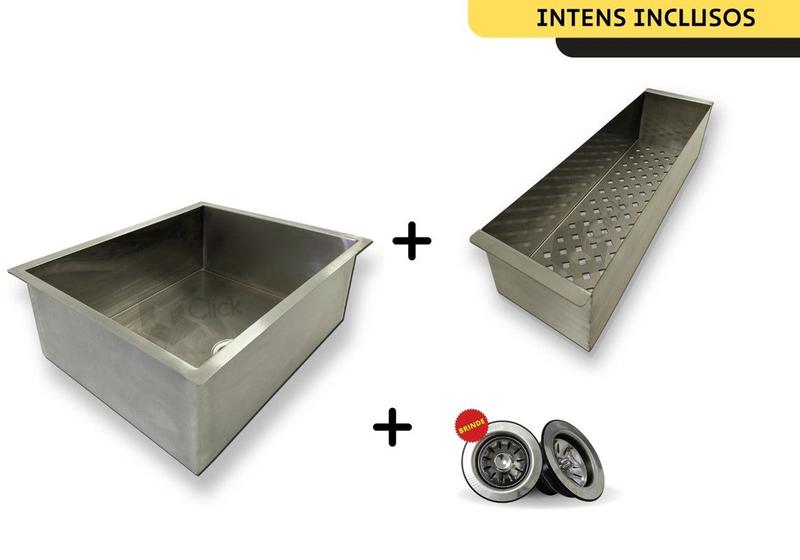 Imagem de Cuba Pia De Inox Retangular 40x40 P/ Embutir Multiuso escovada