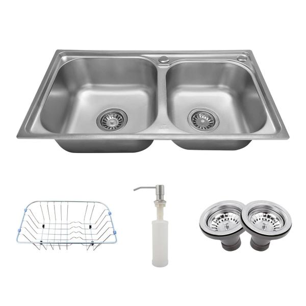 Cuba Pia Dupla 68x38 Cozinha Gourmet Aço Inox com Acessórios Tubrax Imagem de Cuba Pia Dupla 68x38 Cozinha Gourmet Aço Inox com Acessórios Tubrax