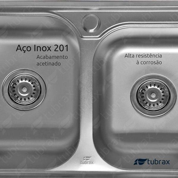 Cuba Pia Dupla 68x38 Cozinha Gourmet Aço Inox com Acessórios Tubrax Imagem de Cuba Pia Dupla 68x38 Cozinha Gourmet Aço Inox com Acessórios Tubrax